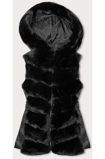 Dámská kožešinová vesta s kapucí MODA8081 černá