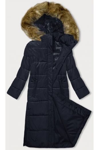 Dlouhá dámská zimní bunda s kapucí MODA726 tmavěmodrá