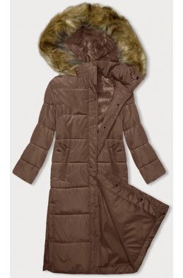 Dlouhá dámská zimní bunda s kapucí MODA726 camel