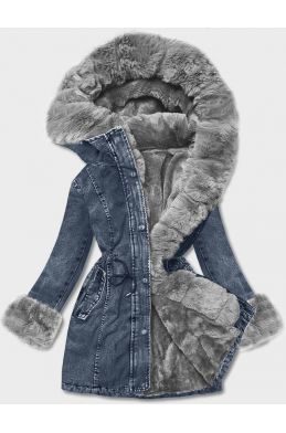 Dámská jeansová zimní bunda R8068 modro-šedá