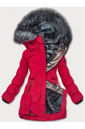 Prošívaná dámská zimní bunda MODA1015 červeno-grafitová S