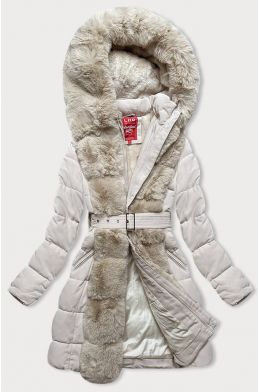 Dámská zimní bunda s kapucí MODA008 ecru 