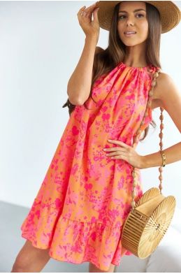 Dámské šaty s volánem MODA653 pomarančově-růžové